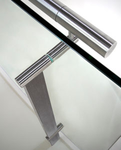 Kubit railing system rectangular post with glass and handrail
